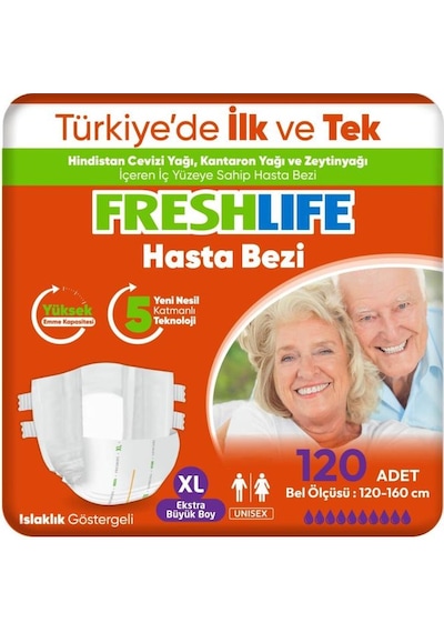 Freshlife 4'lü Xlarge Beden Extra Büyük Boy Yetişkin Hasta Bezi 30x4 120 Adet XL