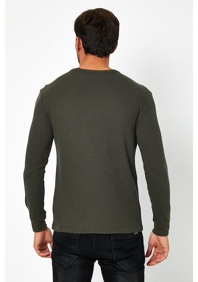 Polostate Erkrk Waffle Özel Dokulu Kumaş Standart Fit Uzun Kollu Basic T-shirt Haki