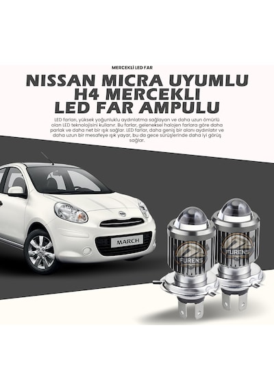 Nissan Micra Uyumlu Mercek Led Xenon Uzun - Kısa Tek Renk Beyaz