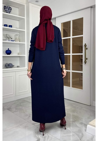 Rabia Şamlı Öykü Çelik Örme Triko Elbise Lacivert Normal