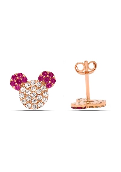 Kız Çocuk Mickey Mause 925 Ayar Gümüş Küpe Kırmızı