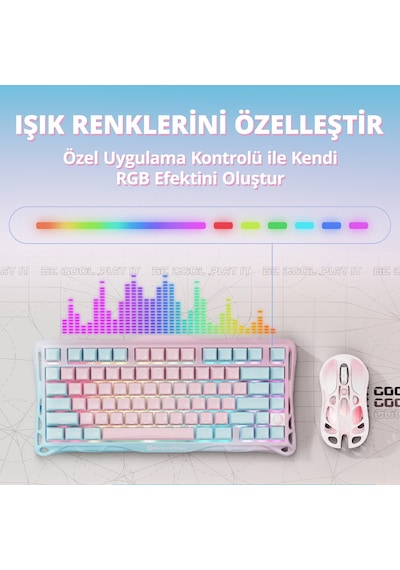 Gravastar Mercury K1 Lite Rgb Kablosuz Mekanik Gaming Klavye, İngilizce Q, Lumen Rose