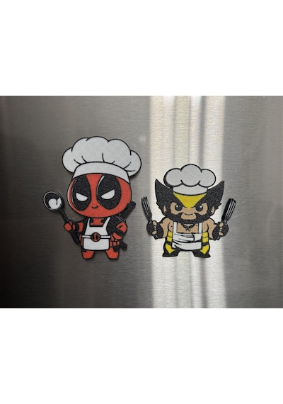 Deadpool Ve Wolverine Aşçı Kostümlü Marvel Karakterleri Dekoratif Buzdolabı Magneti