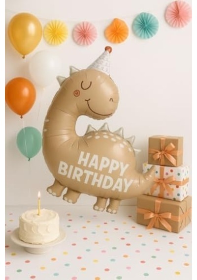 Retro Sevimli Dinazor Happy Birthday Yazılı Folyo Balon 256
