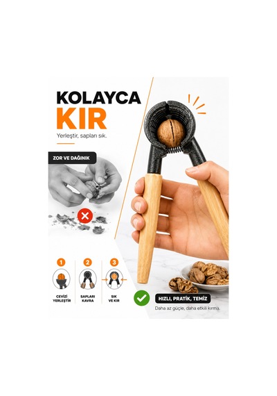 Döküm Ceviz Kıracağı Bambu Saplı Ergonomik Yaylı Manuel Ceviz Ve Fındık Kıracağı