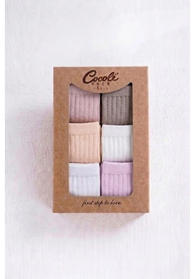 Cocole Socks Kız Bebek Soket Çorabı Kraft Kutulu 6'lı Set Pamuklu 0-1 Yaş Fitilli Çok Renkli