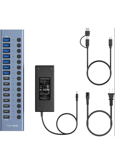 Acasis Hb16 Max 16 Port Usb 3.2 10gbps Type-c/a Hub 150w Adaptörlü Pd 30w Alüminyum