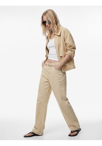 Koton Pamuklu Yüksek Bel Kemerli Geniş Paça Pantolon - Wide Leg Jeans Ekru 6sal40060mw