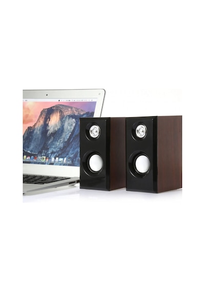 C-8003 Usb Ahşap Desen Pc Hoparlör Subwoofer Ses Sistemi 2.0