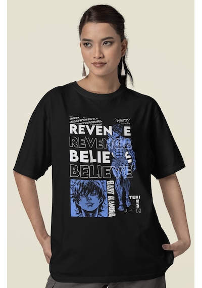 Özel Tasarım Baki Hanma Revenge Believe Baskılı Unisex Oversize A Siyah