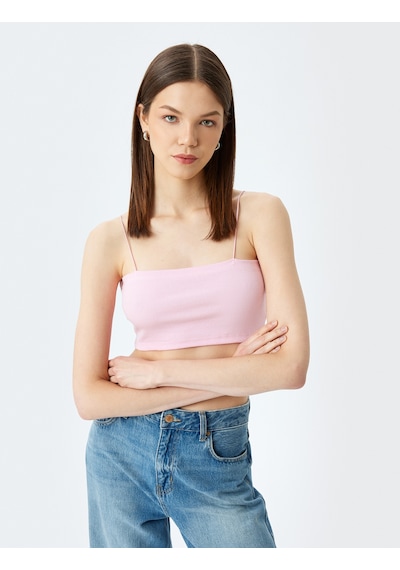 Koton Fitilli İp Askılı Slim Fit Crop Kadın Atlet Pembe 5sal30046ık Gül