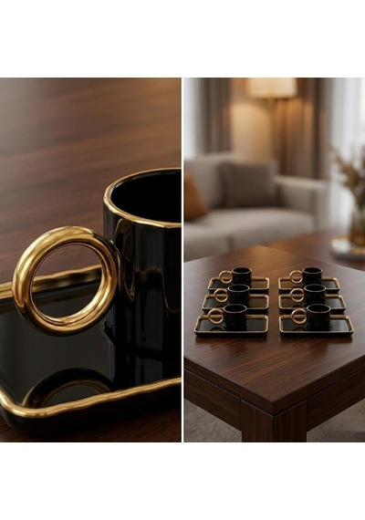 6 Lı Gold Detaylı Kahve Fincanı Ve Sunum Tabaklı Set Yazılı Tasarım, Porselen Türk Kahvesi Seti Siyah Gold, Dikdörtgen Çok Renkli 6 Lı Gold Detaylı Kahve Fincanı Ve Sunum Tabaklı Set Yazılı Tasarım, Porselen Türk Kahvesi Seti Siyah Gold, Dikdörtgen Çok Renkli