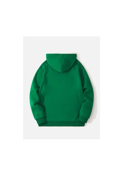 Düz Basic Kalın Kışlık Sweatshirt - Nefti Yeşil Oversize Kapüşonlu Nefti Yeşil