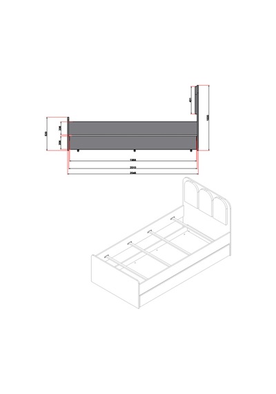 Yavrulu Karyola, Sardes Ledli Başlıklı Karyola 100x200 Cm