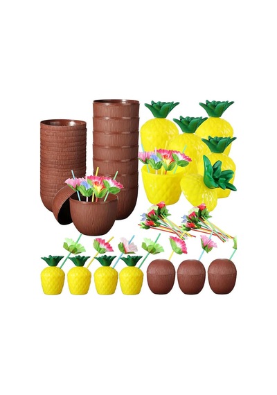 Ananas Hindistan Cevizi Tasarımlı Pipetli Bardak Seti 6 Adet Evimdeyokyok Çok Renkli