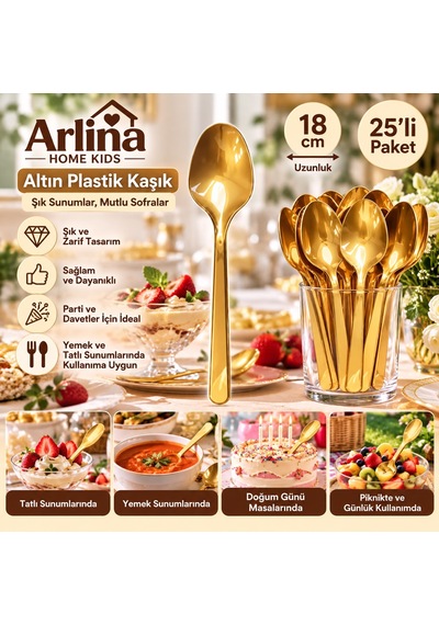25li 18 Cm Altın Plastik Kaşık