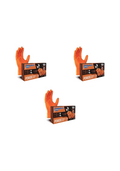 Dolphin Nitril Powergrip Ekstra Kalın Elmas Dokulu Eldiven Turuncu Xl Büyük Boy - 50'li 3 Paket