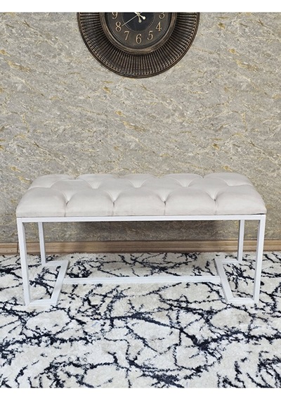 Beyaz Boyalı - L - Ayaklı 100 Cm X 38 Cm Oturak - Bench - Makyaj Çok Renkli