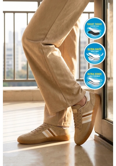 Grijak Bej Beyaz Bağcıklı Esnek Unisex Spor Ayakkabı 015 G Bej-beyaz