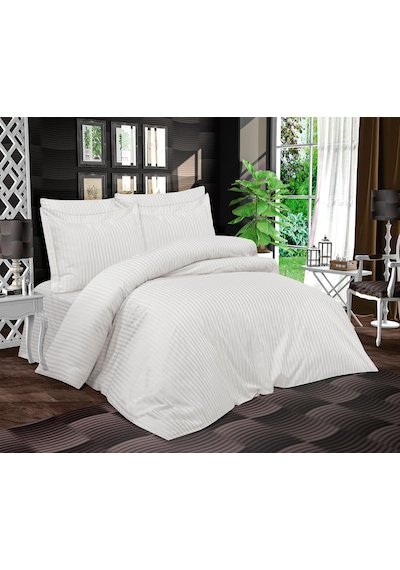Lastikli Çift Kişilik Otel Tipi Pamuk Saten Nevresim Takımı Orkide Collection Beyaz