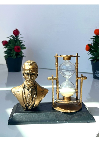 Atatürk Büstü Ve Kum Saati Masa Üstü Biblo Dekoratif Anı Hediye