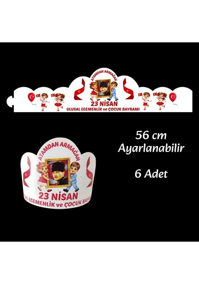 23 Nisan Çocuk Bayramı Tacı 6 Adet Ayarlanabilir Karton Taç 56 Cm 7