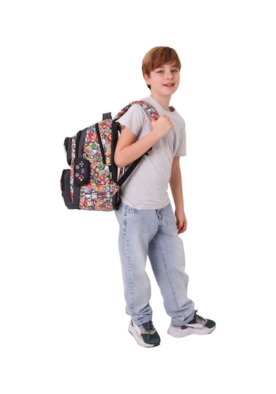 Kaukko Kids Beş Bölmeli Erkek Çocuk Aviator Baskılı Siyah İlkokul Okul Sırt Çantası - L5424
