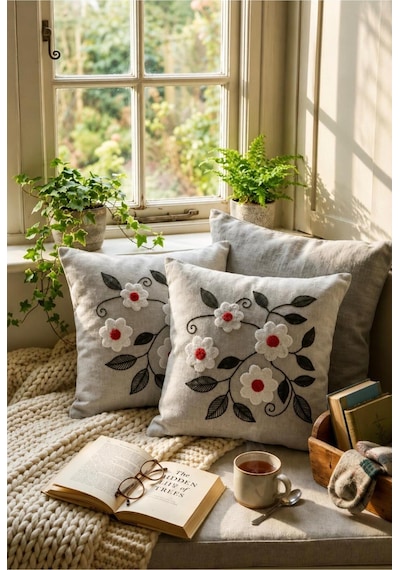 Punch Nakış Kırlent Kılıfı 2'li 40 Cm X 40 Cm Abanoz