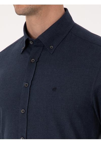 Cacharel Lacivert Slim Fit %100 Pamuk Yakası Düğmeli Flanel Gömlek