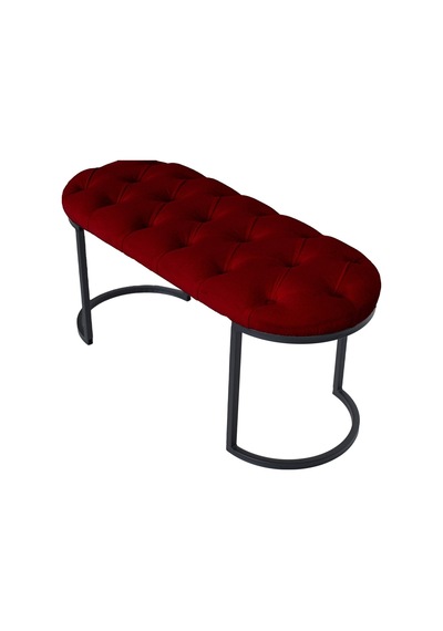 Elısse Black Puf - Metal Ayaklı Kapitoneli Model Puf, Bordo Bench