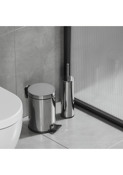 Aqua Bagno Basic Set - Klozet Fırçası + Çöp Kovası 3 L, 2 Parça, Parlak Krom Paslanmaz krom