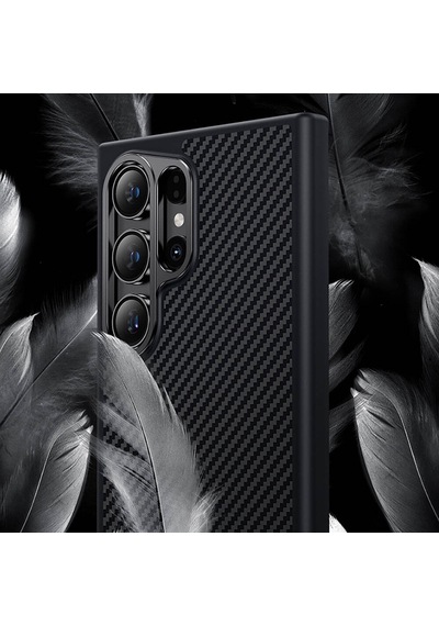 Galaxy S25 Kılıf Karbon Fiber M-safe Şarj Uyumlu Benks Hybrid Armorpro 600d Kevlar Kapak Siyah