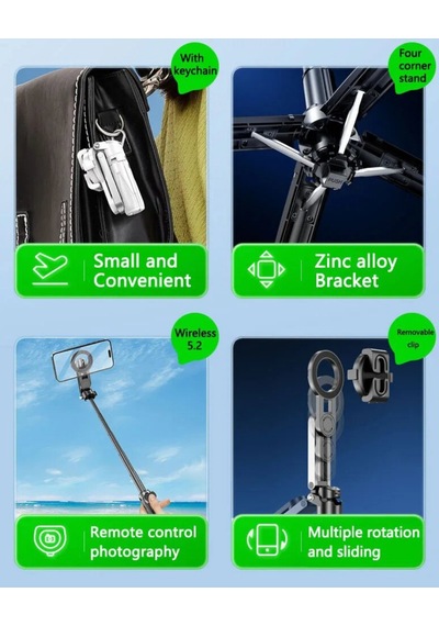 Güçlü Manyetik Magsafe Selfie Stick Tripod Katlanabilir, Uzayabilir, Masa Standlı