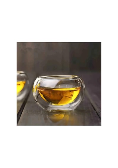 6'lı Mini Çift Cidarlı Sosluk Çay Bardağı - Şeffaf Isı Yalıtımlı Cam, 50 Ml, 6cm Diğer