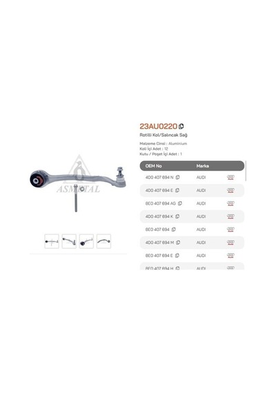 Asmetal 23au0220 Salıncak Alüminyum Alt Ön Sağ Pa A4 A6 4d0407151a