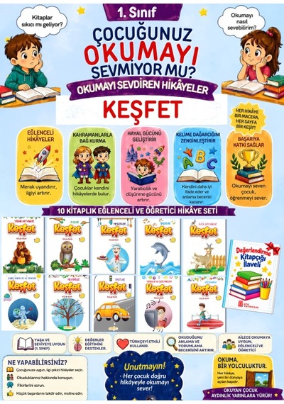 1. Sınıflar İçin Eğlenceli Rengarenk Kitap Okumayı Sevdiren 10'lu Öykü Seti Maskot Çocuk