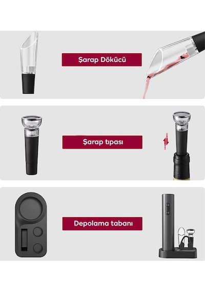 Ezere Sarjlı Otomatik Şarap Açacağı Tirbuşon Seti Şarap Açma Seti- 5775 Renkli