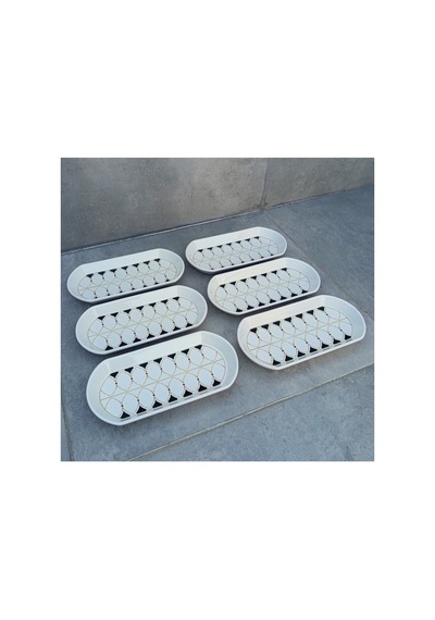 6lı Set Seramik Orta Boy Oval Kayık Tabak Seti - 12x26cm Beyaz