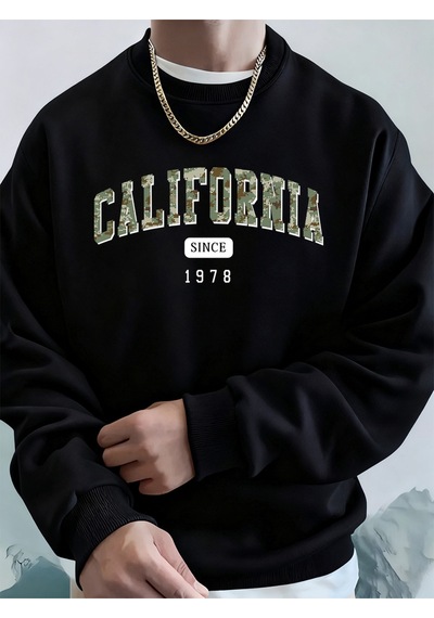 Startmore Startmorekaliforniya 1978'den Beri Baskılı Erkek Sweatshirt Kışlık Bol Kapüşonlu Spor Bisiklet Yaka Po Siyah