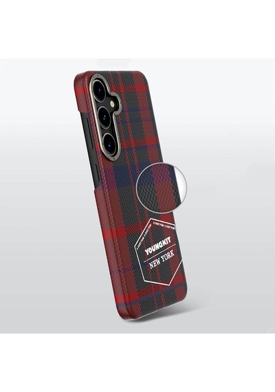 Galaxy S24 Uyumlu Kılıf Ekose Desenli Youngkit Gezhi Serisi Kapak Mavi