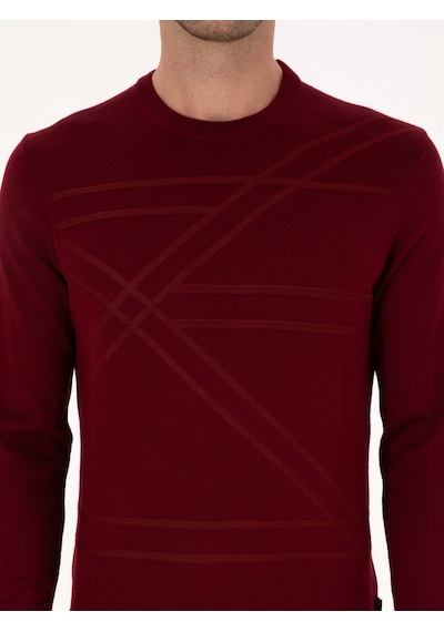 Cacharel Koyu Bordo Slim Fit Yün Karışımlı Bisiklet Yaka Triko Kazak