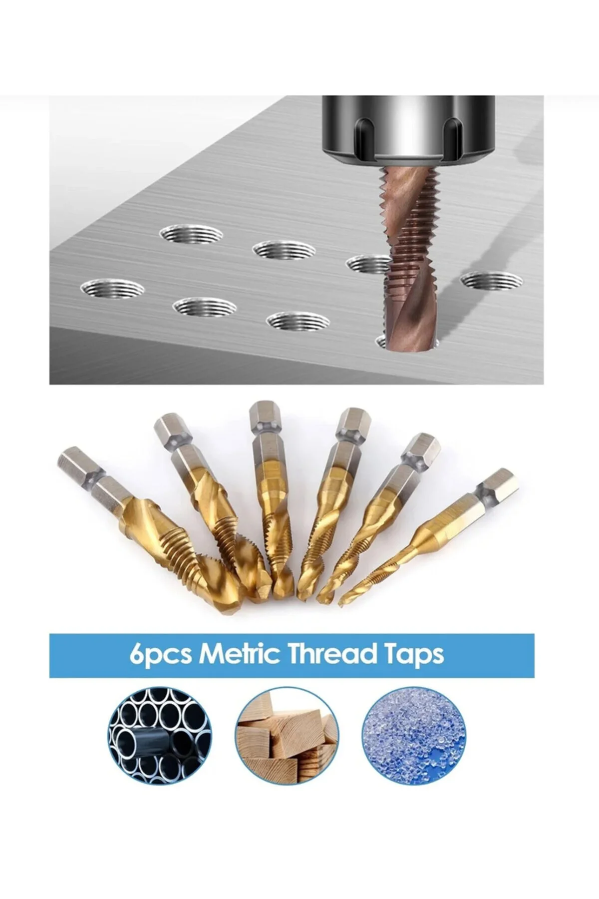 1/4 Bits Kendinden Matkap Uçlu Kılavuz Seti M3 M4 M5 M6 M8 M10 Diş Açma Matkap Uçları