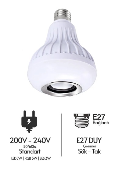 E27 Rgb Led Ampul Uzaktan Kumandalı Bluetooth Ve Hoparlör Özelli