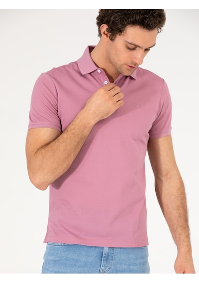 Gül Kurusu Polo Yaka Slim Fit Basic Merserize T-shirt Pembe