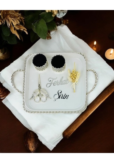 Spark Kare Porselen Söz Nişan Tepsisi Gri Gri