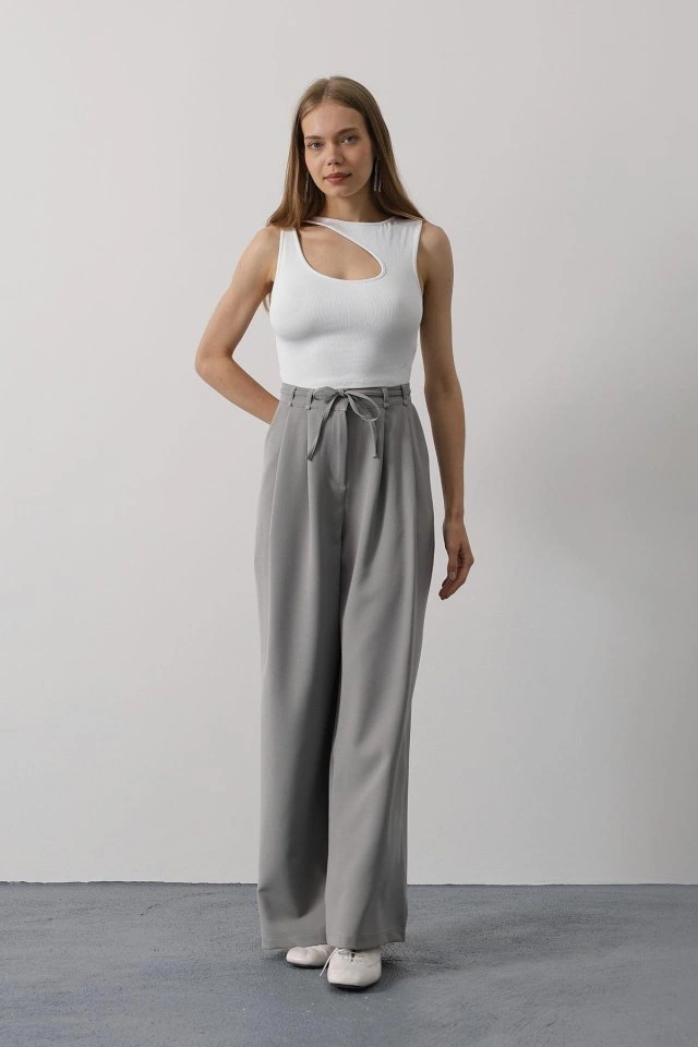 Emh Store Pileli Bağcıklı Oversize Pantolon - Gri Gri