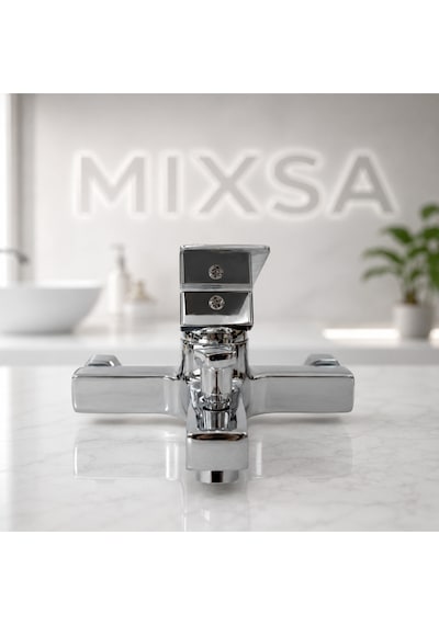 Lüx Krom Robot Duş Seti Kare Banyo Bataryası Premium Şelale Akışlı Lavabo Bataryası 3'lü Set