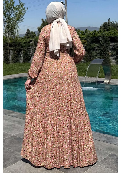 Rabia Şamlı Hale Elbise Bej Normal