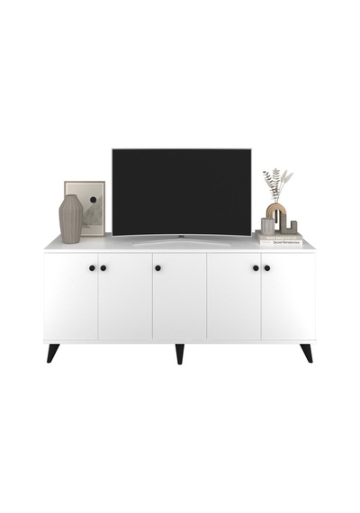 Simple Tv Ünitesi 3 Raflı 5 Kapaklı 150x44x64 Beyaz Beyaz