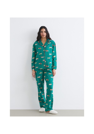 Lcw Dream Yeşil Gömlek Yaka Yılbaşı Temalı Kadın Pijama Takım